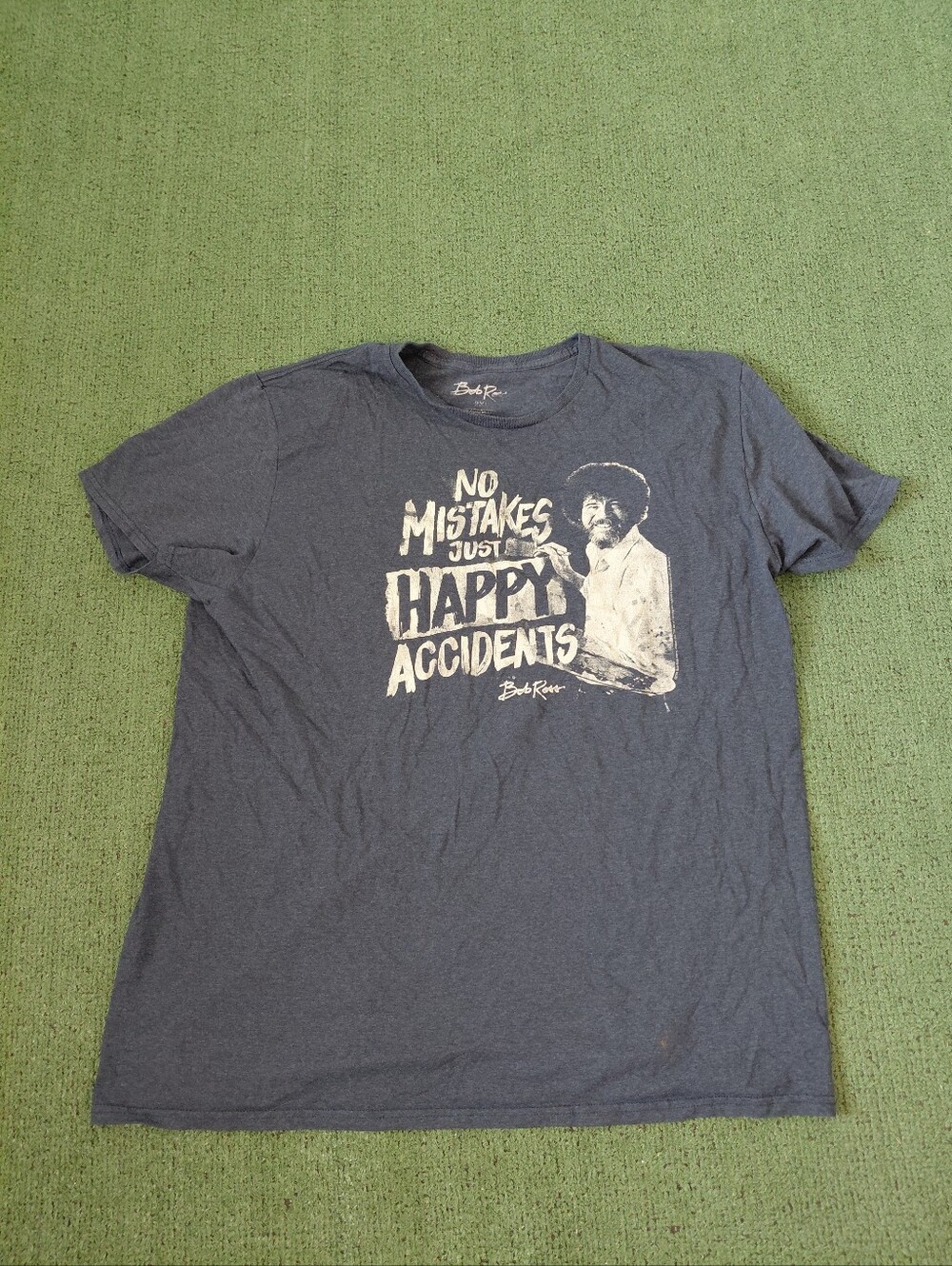 Bob Ross "No Mistakes Just Happy Accidents" Quote Art Painting Navy Blue T Shirt